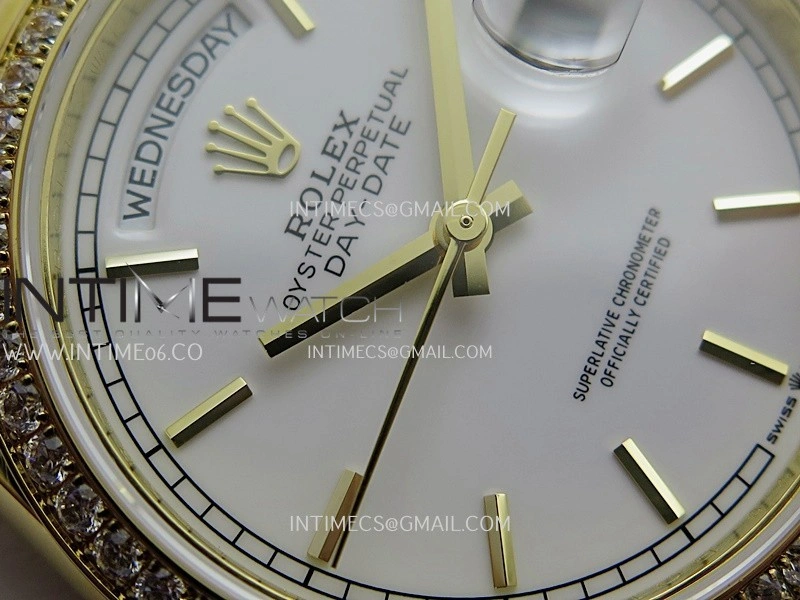 Day Date 128348 YG Gain Weight KF 1:1 White Dial Stick Marker On President Bracelet A2836