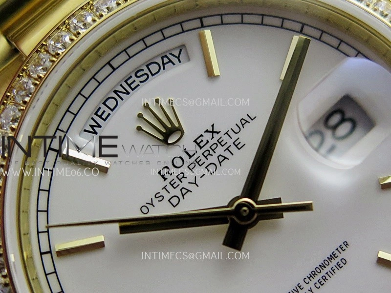 Day Date 128348 YG Gain Weight KF 1:1 White Dial Stick Marker On President Bracelet A2836