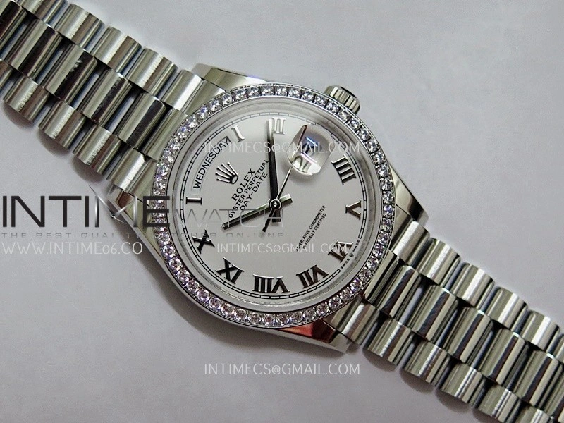 Day Date 128349 SS Gain Weight KF 1:1 White Dial Roman Marker On President Bracelet A2836