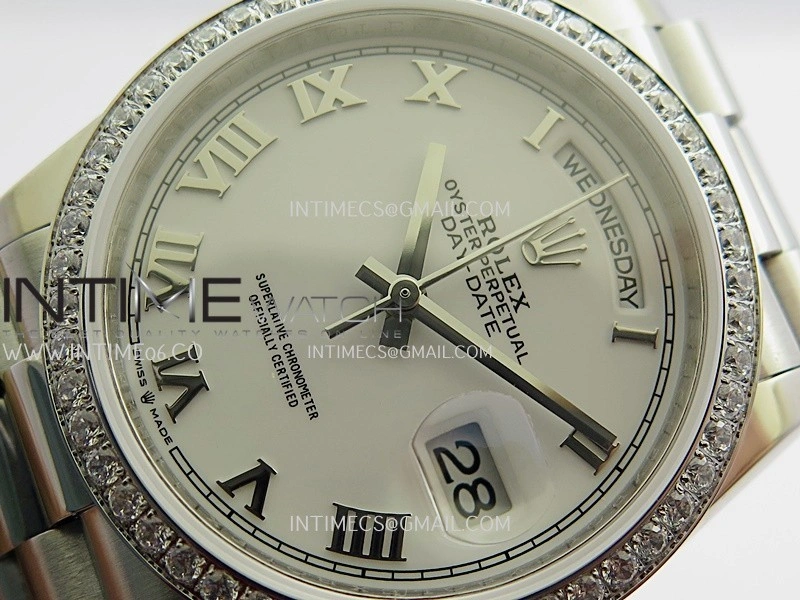 Day Date 128349 SS Gain Weight KF 1:1 White Dial Roman Marker On President Bracelet A2836