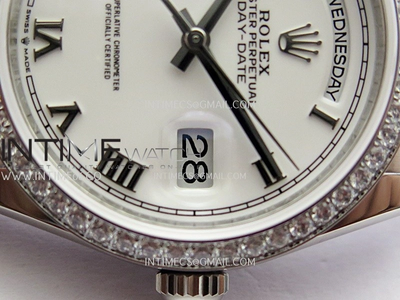 Day Date 128349 SS Gain Weight KF 1:1 White Dial Roman Marker On President Bracelet A2836
