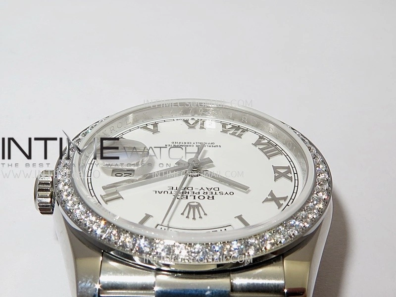 Day Date 128349 SS Gain Weight KF 1:1 White Dial Roman Marker On President Bracelet A2836
