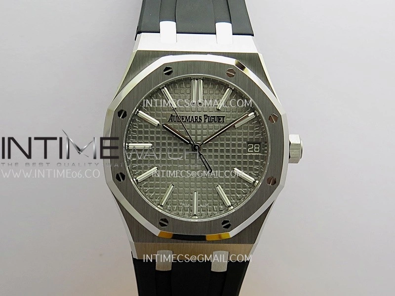 Royal Oak 41mm 15510 SS DDF 1:1 Best Edition Gray Dial On Black Rubber Strap Super Clone DD4302