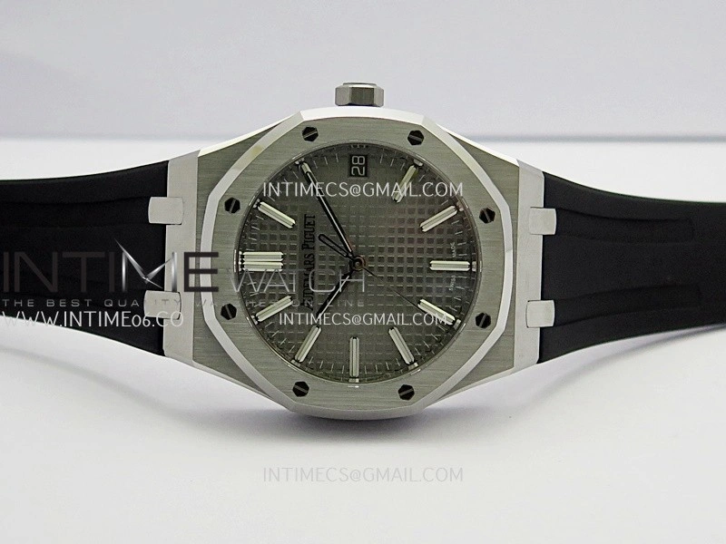 Royal Oak 41mm 15510 SS DDF 1:1 Best Edition Gray Dial On Black Rubber Strap Super Clone DD4302