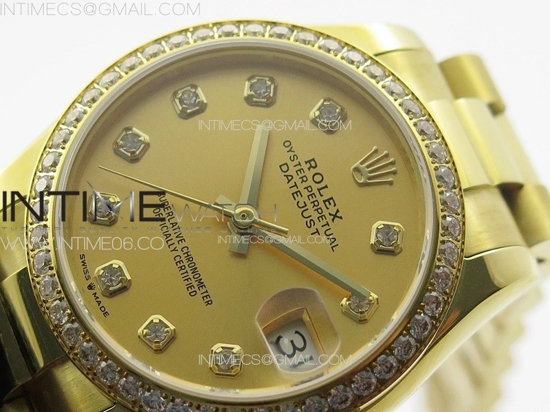 DateJust 31mm 178271 YG APSF Best Edition YG Dial Crystal Markers on President Bracelet A2824