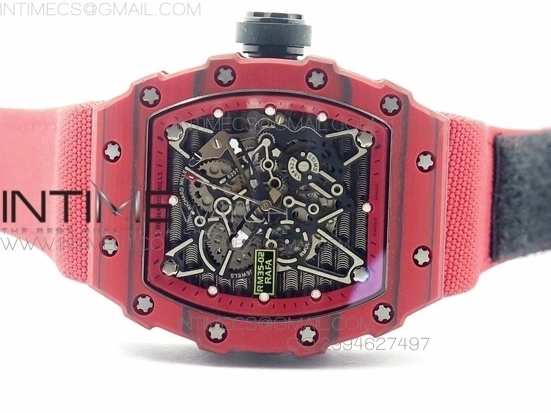 RM 035-2 Red Forged Carbon Red Inner Bezel Skeleton Dial on Red Nylon Strap MIYOTA9015