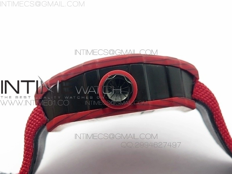RM 035-2 Red Forged Carbon Red Inner Bezel Skeleton Dial on Red Nylon Strap MIYOTA9015