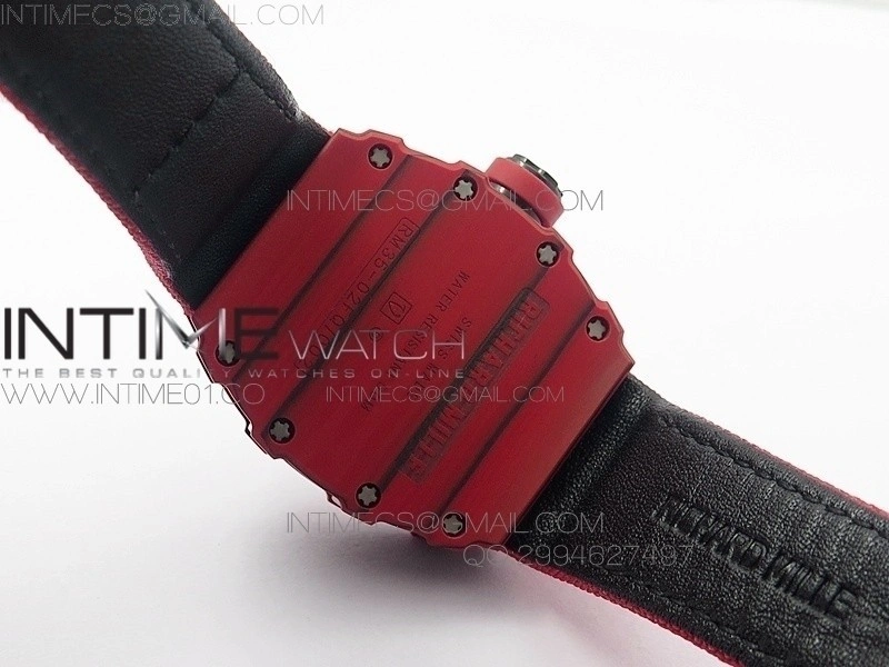 RM 035-2 Red Forged Carbon Red Inner Bezel Skeleton Dial on Red Nylon Strap MIYOTA9015