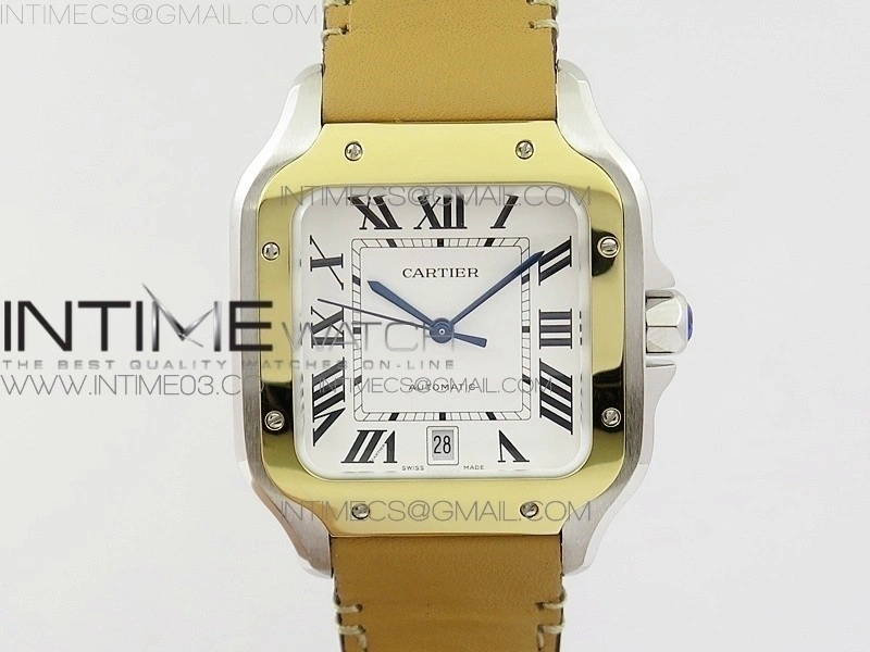 Santos de Cartier Large 2018 KOR 1:1 Best Edition YG Bezel White Dial on Brown Leather Strap MIYOTA 9015