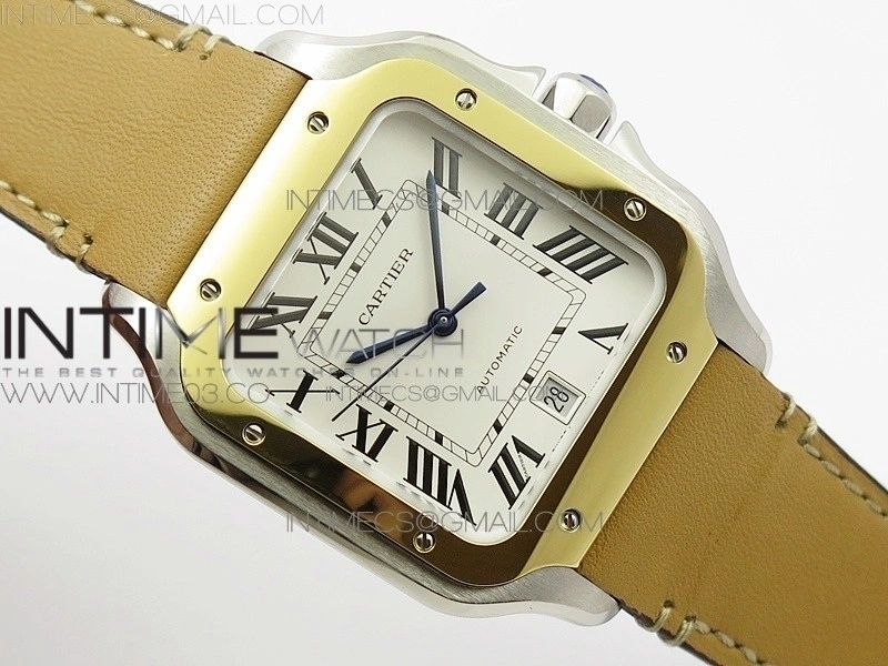 Santos de Cartier Large 2018 KOR 1:1 Best Edition YG Bezel White Dial on Brown Leather Strap MIYOTA 9015