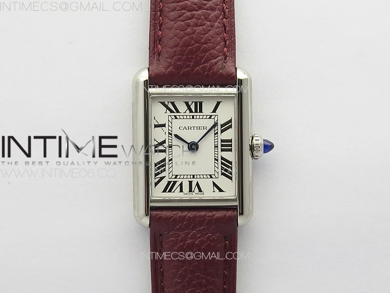 Tank Louis Ladies 22mm SS 8848F 1:1 Best Edition White Dial on Dark Red Leather Strap Ronda Quartz
