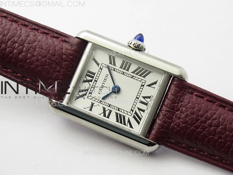 Tank Louis Ladies 22mm SS 8848F 1:1 Best Edition White Dial on Dark Red Leather Strap Ronda Quartz