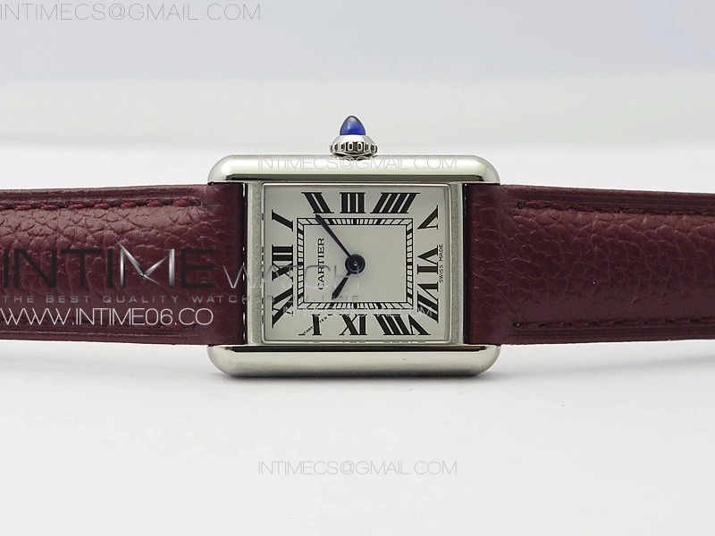 Tank Louis Ladies 22mm SS 8848F 1:1 Best Edition White Dial on Dark Red Leather Strap Ronda Quartz