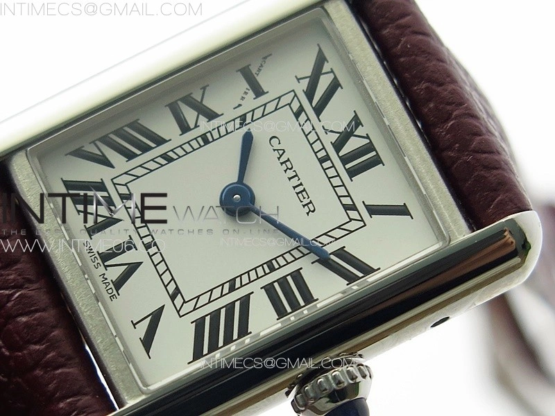 Tank Louis Ladies 22mm SS 8848F 1:1 Best Edition White Dial on Dark Red Leather Strap Ronda Quartz