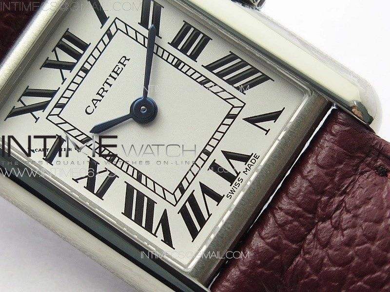 Tank Louis Ladies 22mm SS 8848F 1:1 Best Edition White Dial on Dark Red Leather Strap Ronda Quartz