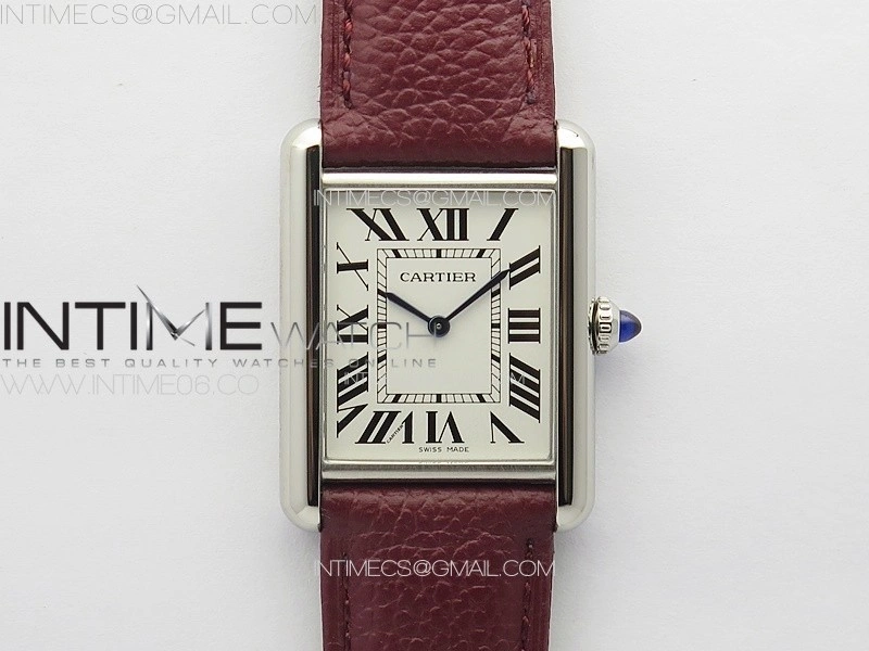 Tank Louis Ladies 25mm SS 8848F 1:1 Best Edition White Dial on Dark Red Leather Strap Ronda Quartz