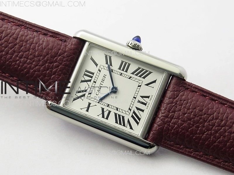 Tank Louis Ladies 25mm SS 8848F 1:1 Best Edition White Dial on Dark Red Leather Strap Ronda Quartz