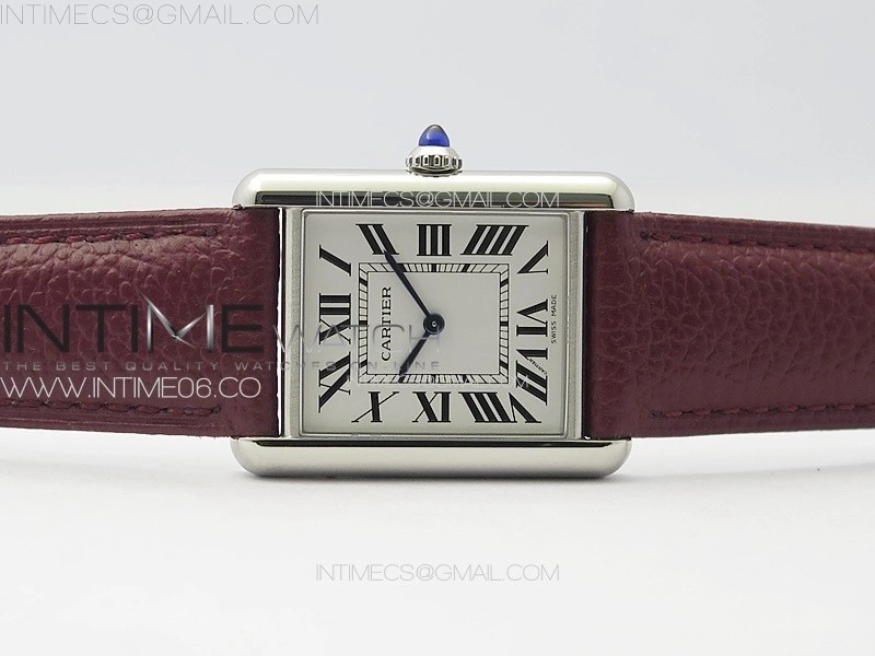 Tank Louis Ladies 25mm SS 8848F 1:1 Best Edition White Dial on Dark Red Leather Strap Ronda Quartz
