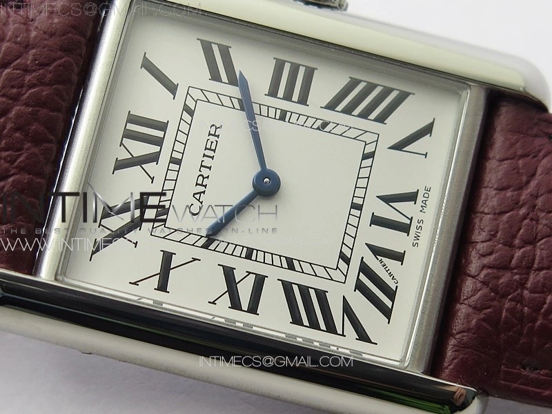 Tank Louis Ladies 25mm SS 8848F 1:1 Best Edition White Dial on Dark Red Leather Strap Ronda Quartz