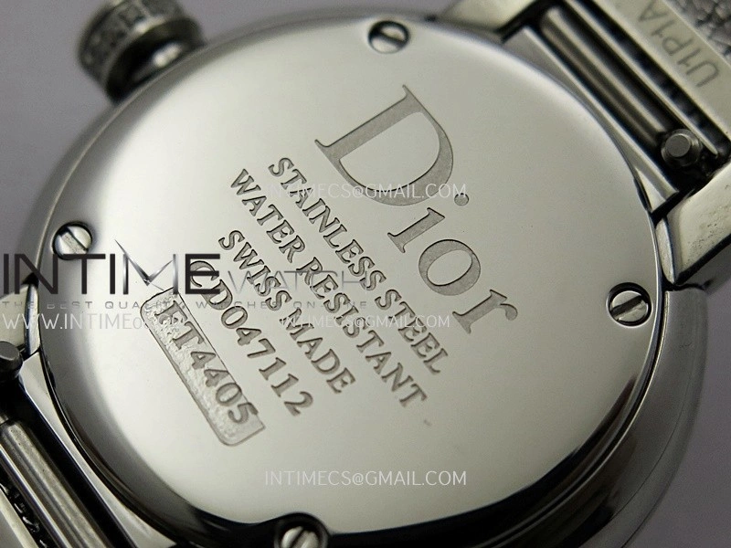 La D de Dior Satine 25mm SS Diamonds 8848F 1:1 Best Edition Pink MOP Dial On SS bracelet Swiss Quartz