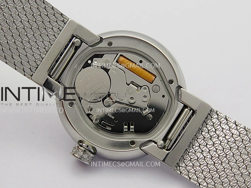 La D de Dior Satine 25mm SS Diamonds 8848F 1:1 Best Edition Pink MOP Dial On SS bracelet Swiss Quartz