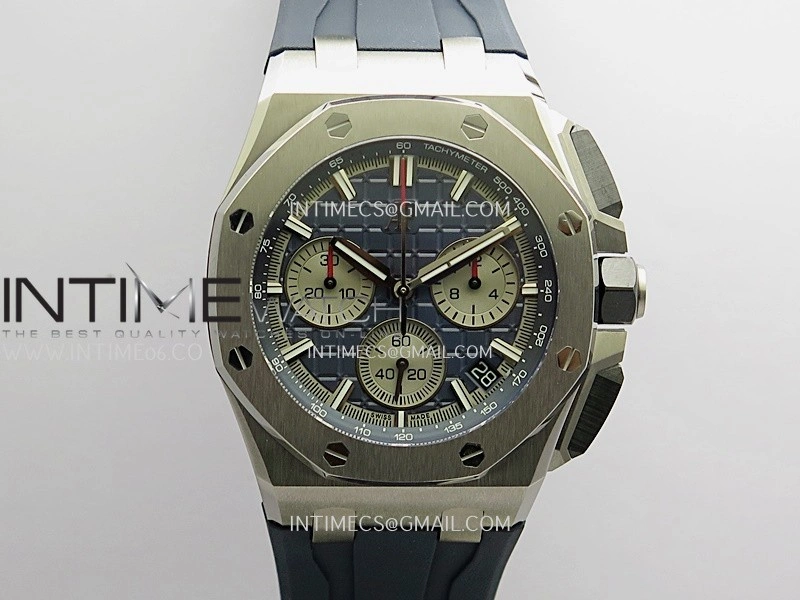 Royal Oak Offshore 43mm 26420 Ceramic Bezel Ti DDF 1:1 Blue Dial On Blue Rubber Strap DD4401 Super Clone