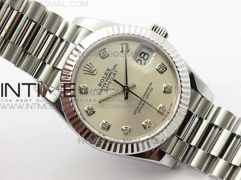 Datejust 31mm 278275 SS BP Best Edition Silver Crystals Markers Dial on RG President Bracelet