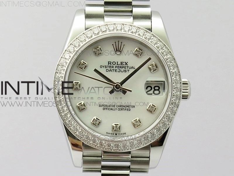 Datejust 31mm 278275 SS Crystal bezel BP Best Edition White Mop Dial on SS President Bracelet