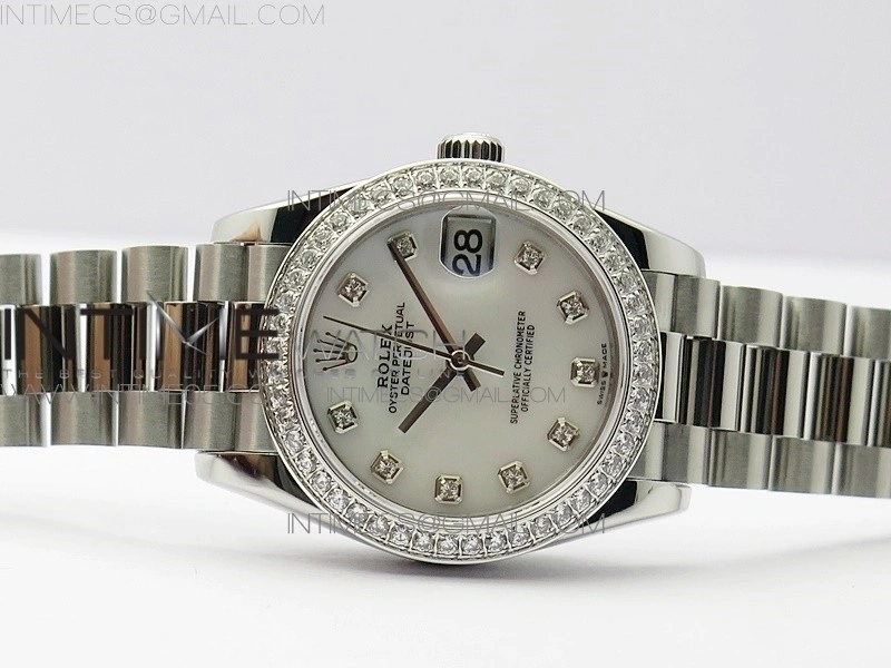 Datejust 31mm 278275 SS Crystal bezel BP Best Edition White Mop Dial on SS President Bracelet