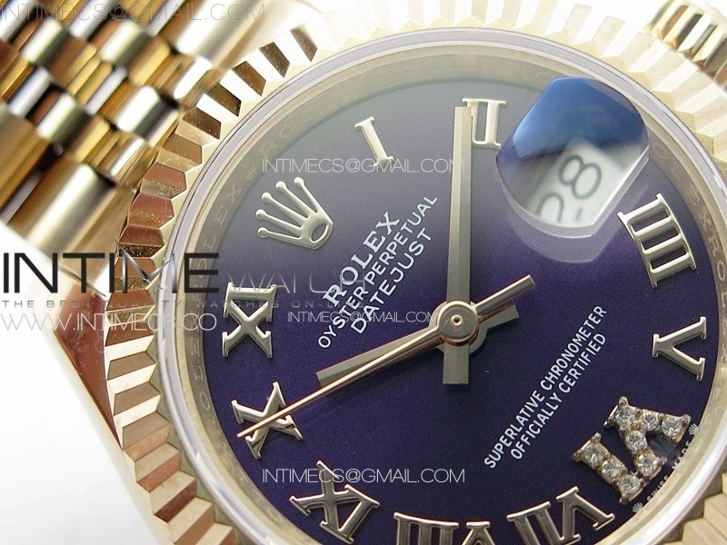Datejust 28mm 279179 RG APSF Best Edition Blue Dial Roman Markers on SS Jubilee Bracelet NH05