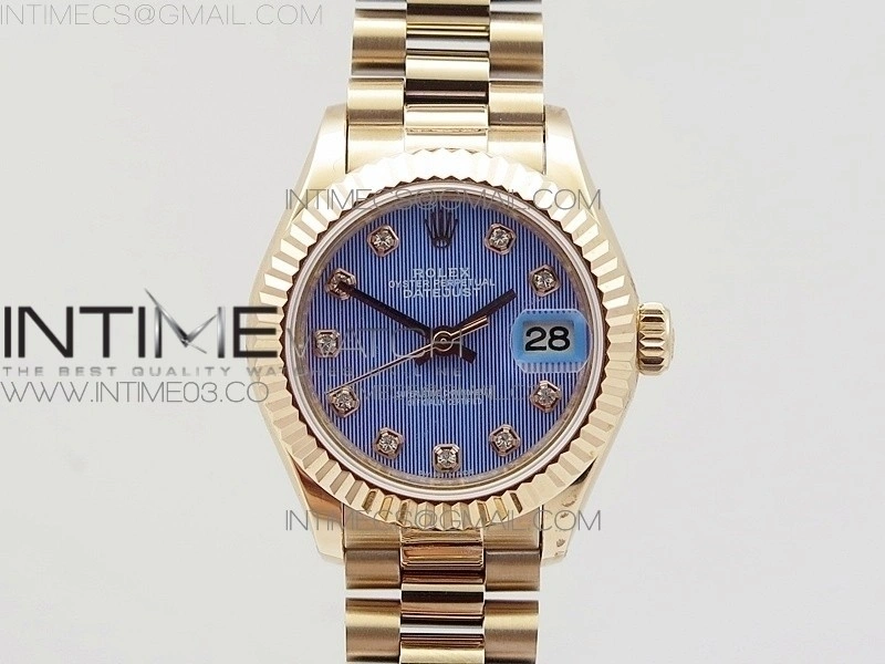 DateJust 28mm RG Diamond Bezel BP Best Edition Blue Textured Dial on RG Bracelet ETA2671