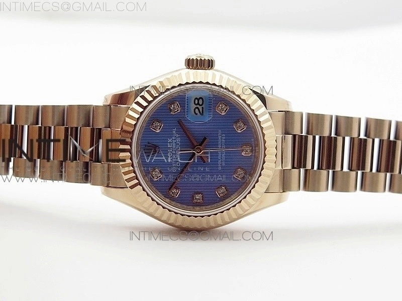 DateJust 28mm RG Diamond Bezel BP Best Edition Blue Textured Dial on RG Bracelet ETA2671