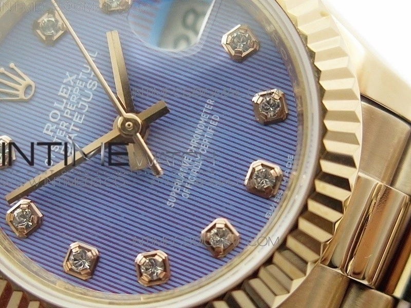 DateJust 28mm RG Diamond Bezel BP Best Edition Blue Textured Dial on RG Bracelet ETA2671