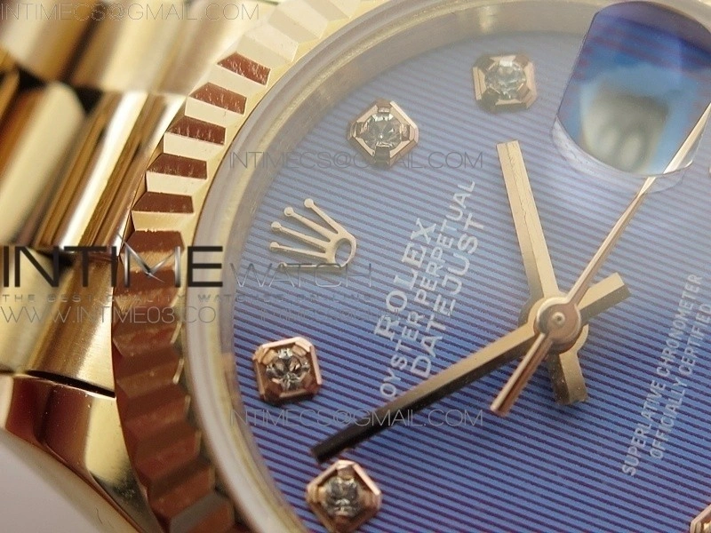 DateJust 28mm RG Diamond Bezel BP Best Edition Blue Textured Dial on RG Bracelet ETA2671