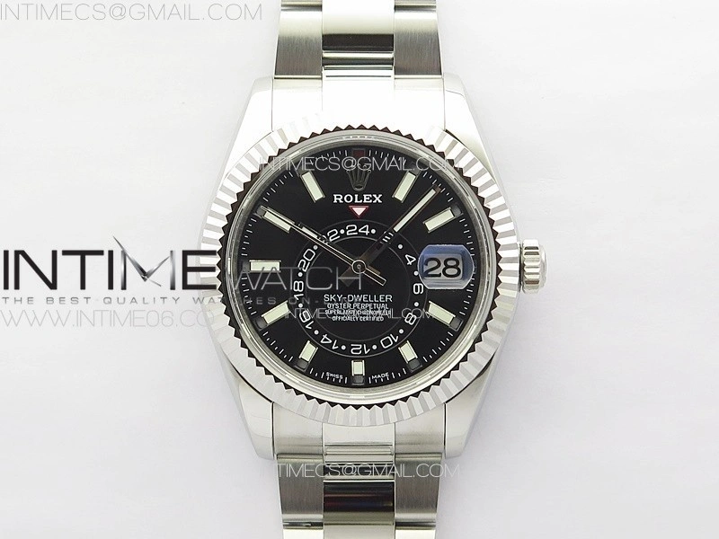 Sky-Dweller 326934 904L SS Noob 1:1 Best Edition Black Dial on SS Bracelet Asian 23J to 9001