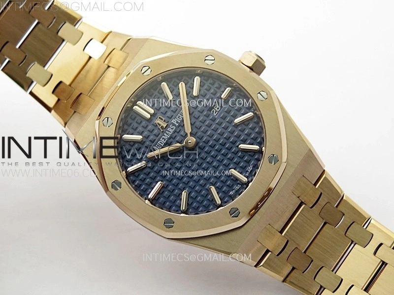 Lady Royal Oak 33mm 67651 RG ZF 1:1 Best Edition Blue Textured Dial on RG Bracelet RONDA Quartz