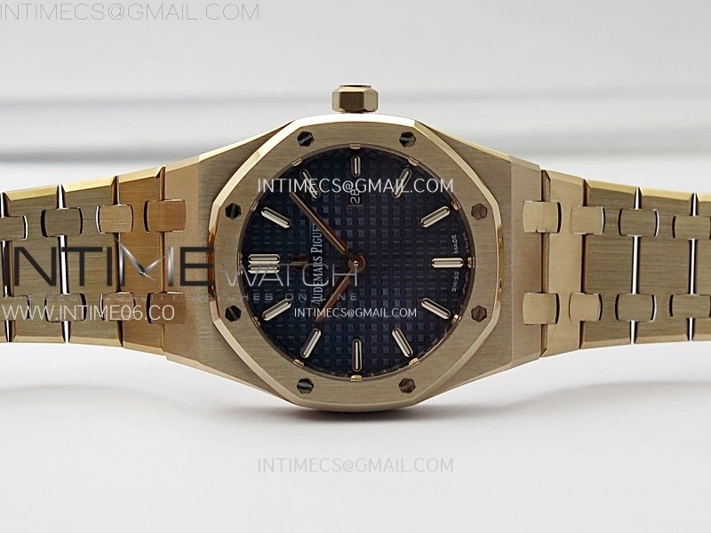 Lady Royal Oak 33mm 67651 RG ZF 1:1 Best Edition Blue Textured Dial on RG Bracelet RONDA Quartz