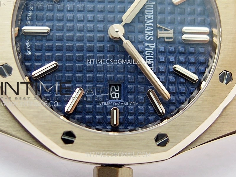 Lady Royal Oak 33mm 67651 RG ZF 1:1 Best Edition Blue Textured Dial on RG Bracelet RONDA Quartz