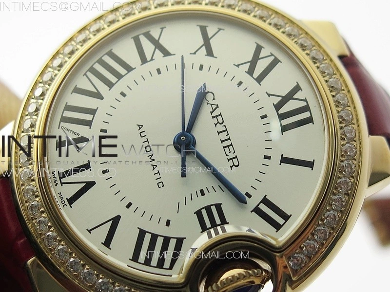 Ballon Bleu 33mm Diamonds Bezel RG 3KF 1:1 Best Edition White Dial on Red Leather Strap A076