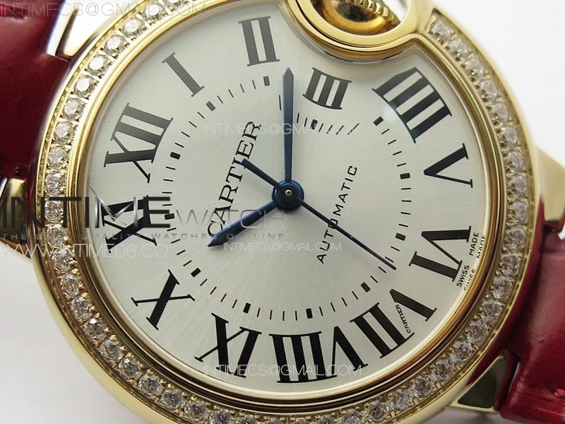 Ballon Bleu 33mm Diamonds Bezel RG 3KF 1:1 Best Edition White Dial on Red Leather Strap A076