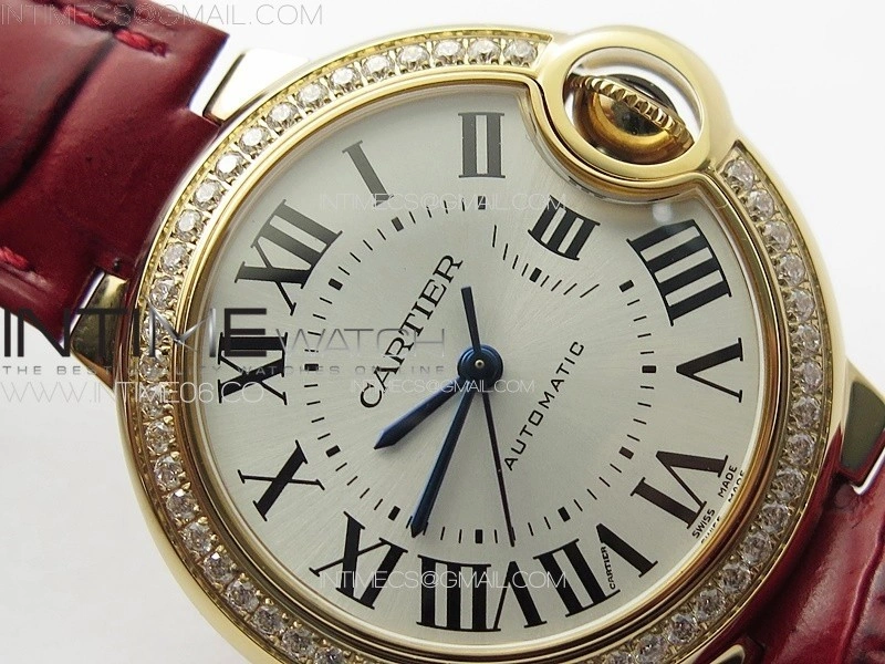Ballon Bleu 33mm Diamonds Bezel RG 3KF 1:1 Best Edition White Dial on Red Leather Strap A076