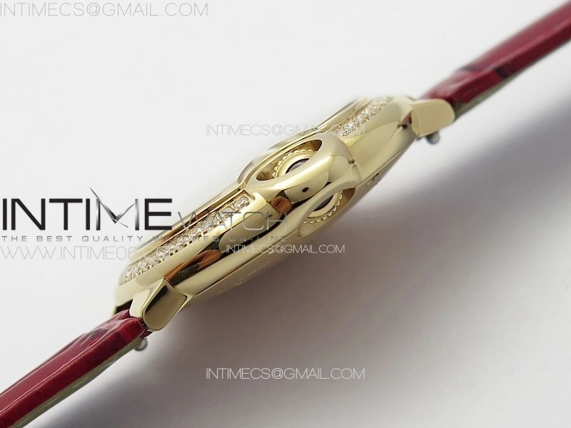 Ballon Bleu 33mm Diamonds Bezel RG 3KF 1:1 Best Edition White Dial on Red Leather Strap A076