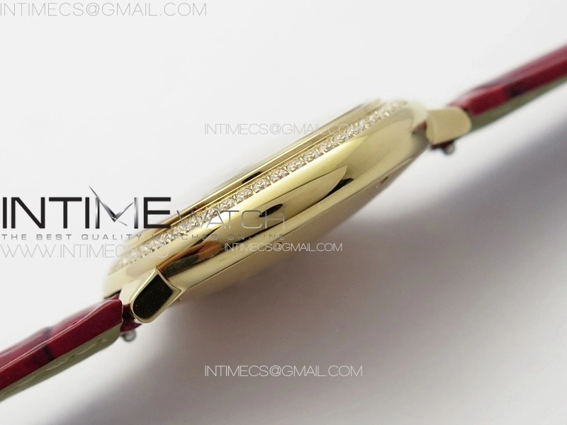 Ballon Bleu 33mm Diamonds Bezel RG 3KF 1:1 Best Edition White Dial on Red Leather Strap A076