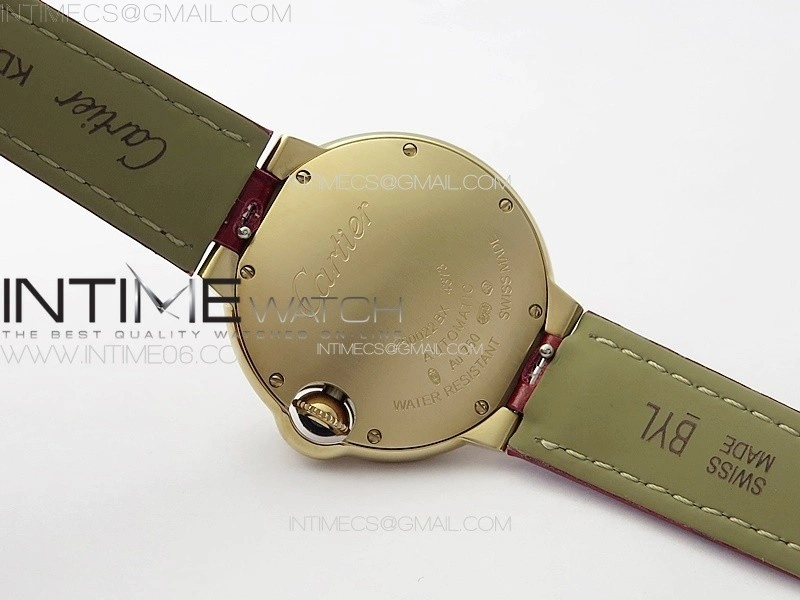 Ballon Bleu 33mm Diamonds Bezel RG 3KF 1:1 Best Edition White Dial on Red Leather Strap A076