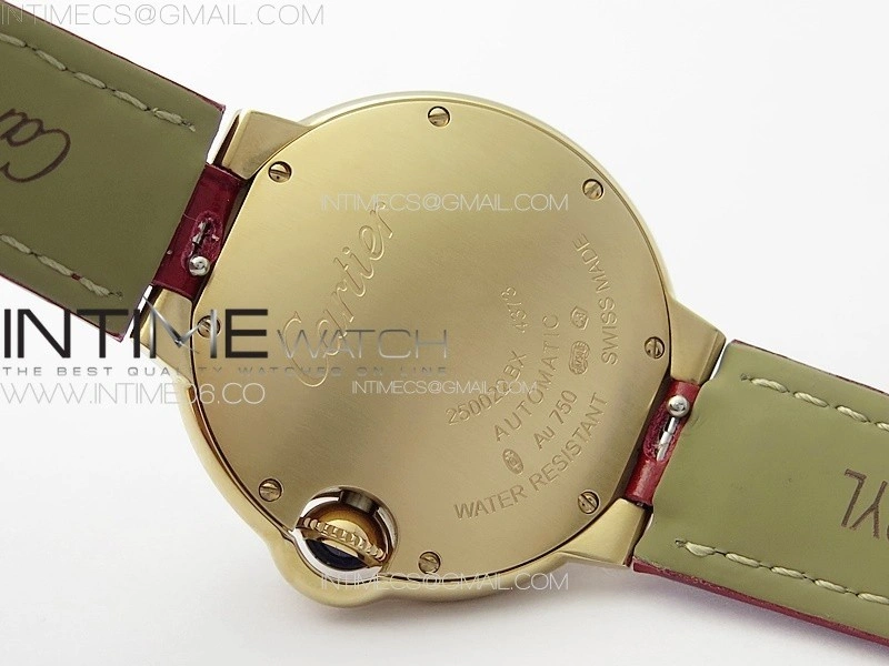 Ballon Bleu 33mm Diamonds Bezel RG 3KF 1:1 Best Edition White Dial on Red Leather Strap A076