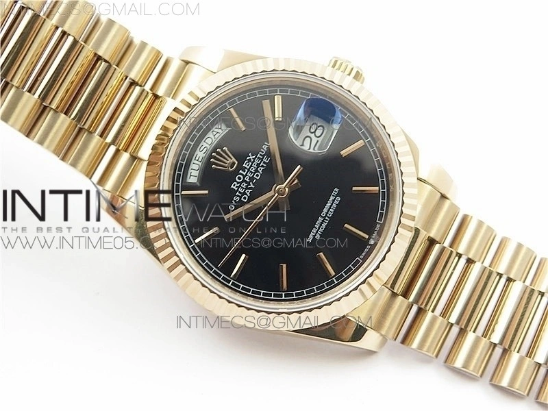 Day-Date 36 128239 RG BP Best Edition Black Sticks Markers Dial on RG President Bracelet