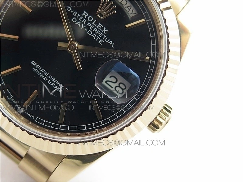 Day-Date 36 128239 RG BP Best Edition Black Sticks Markers Dial on RG President Bracelet