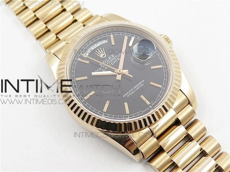 Day-Date 36 128239 RG BP Best Edition Black Sticks Markers Dial on RG President Bracelet