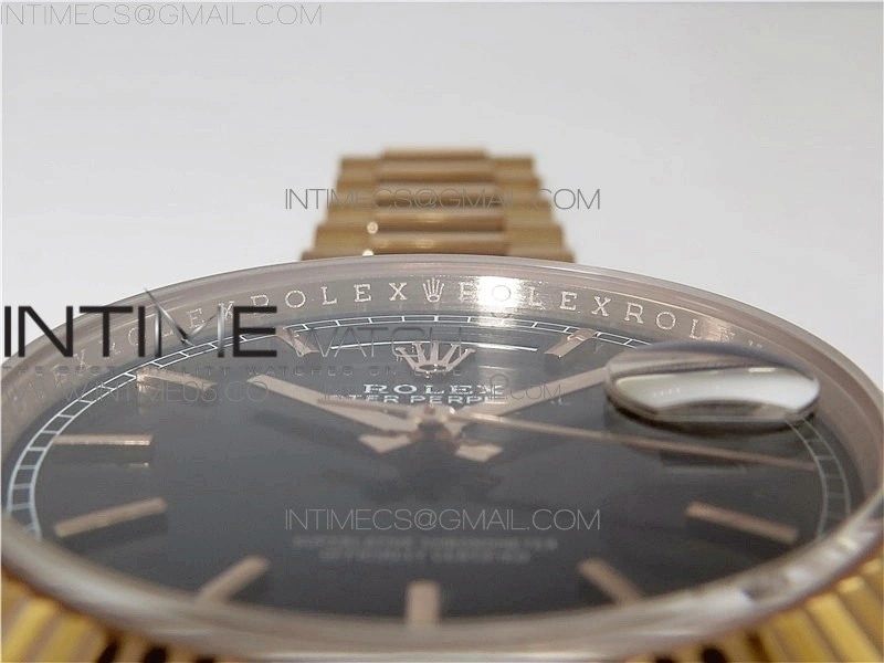 Day-Date 36 128239 RG BP Best Edition Black Sticks Markers Dial on RG President Bracelet