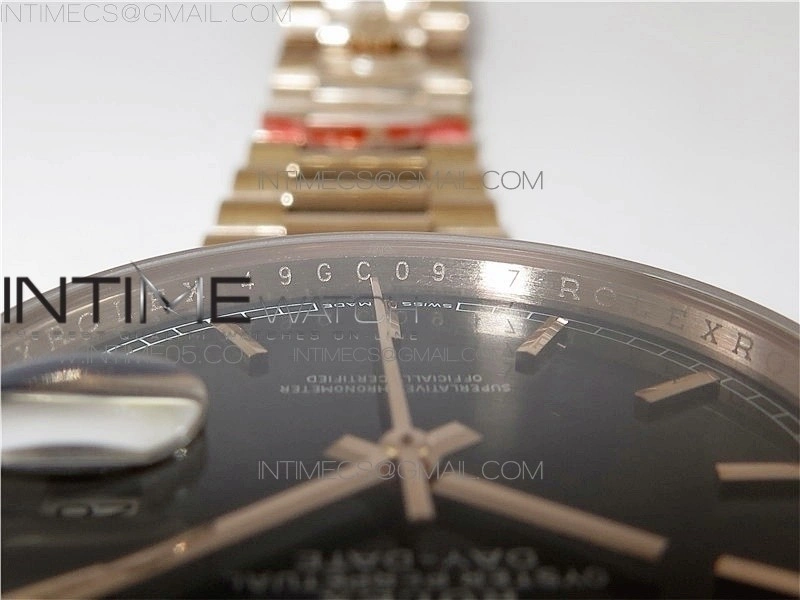 Day-Date 36 128239 RG BP Best Edition Black Sticks Markers Dial on RG President Bracelet